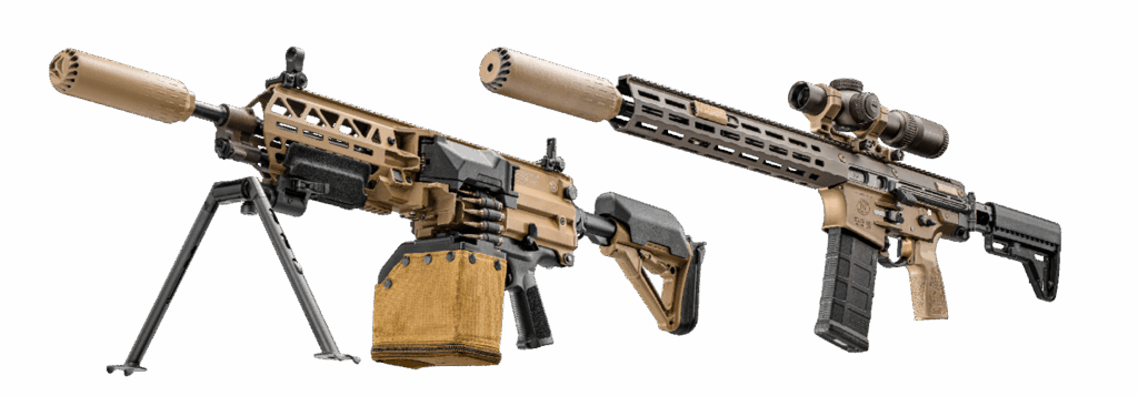 Lightweight Intermediate Caliber Cartridge (LICC) Individual Weapon System and the LICC Assault Machine Gun. Photo: FN America