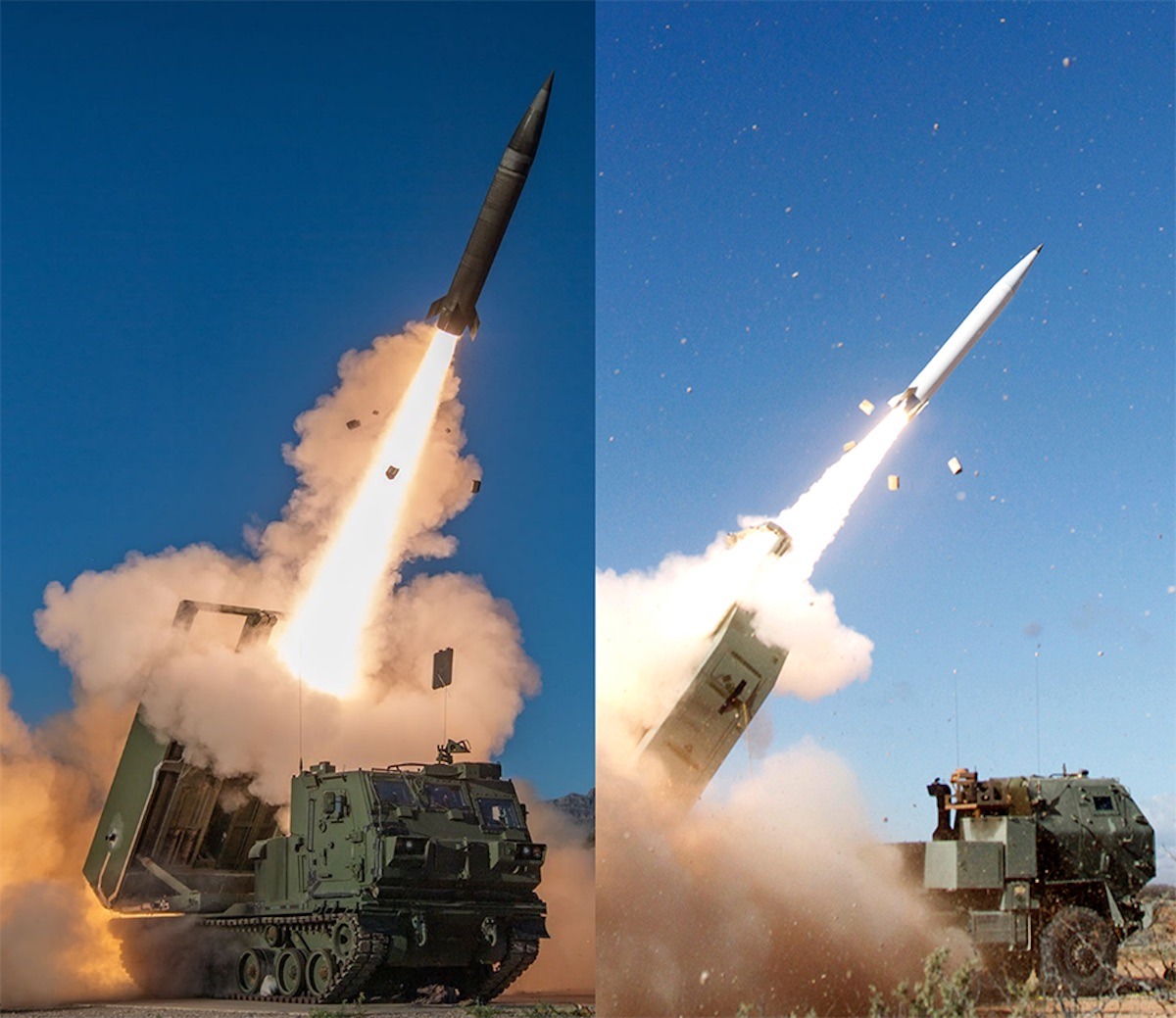The Precision Strike Missile (PrSM) fires from a Lockheed Martin-built M270A2 and HIMARS during tests at White Sands Missile Range, New Mexico.