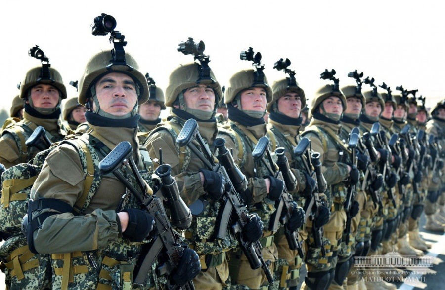 Uzbekistan forces line up.