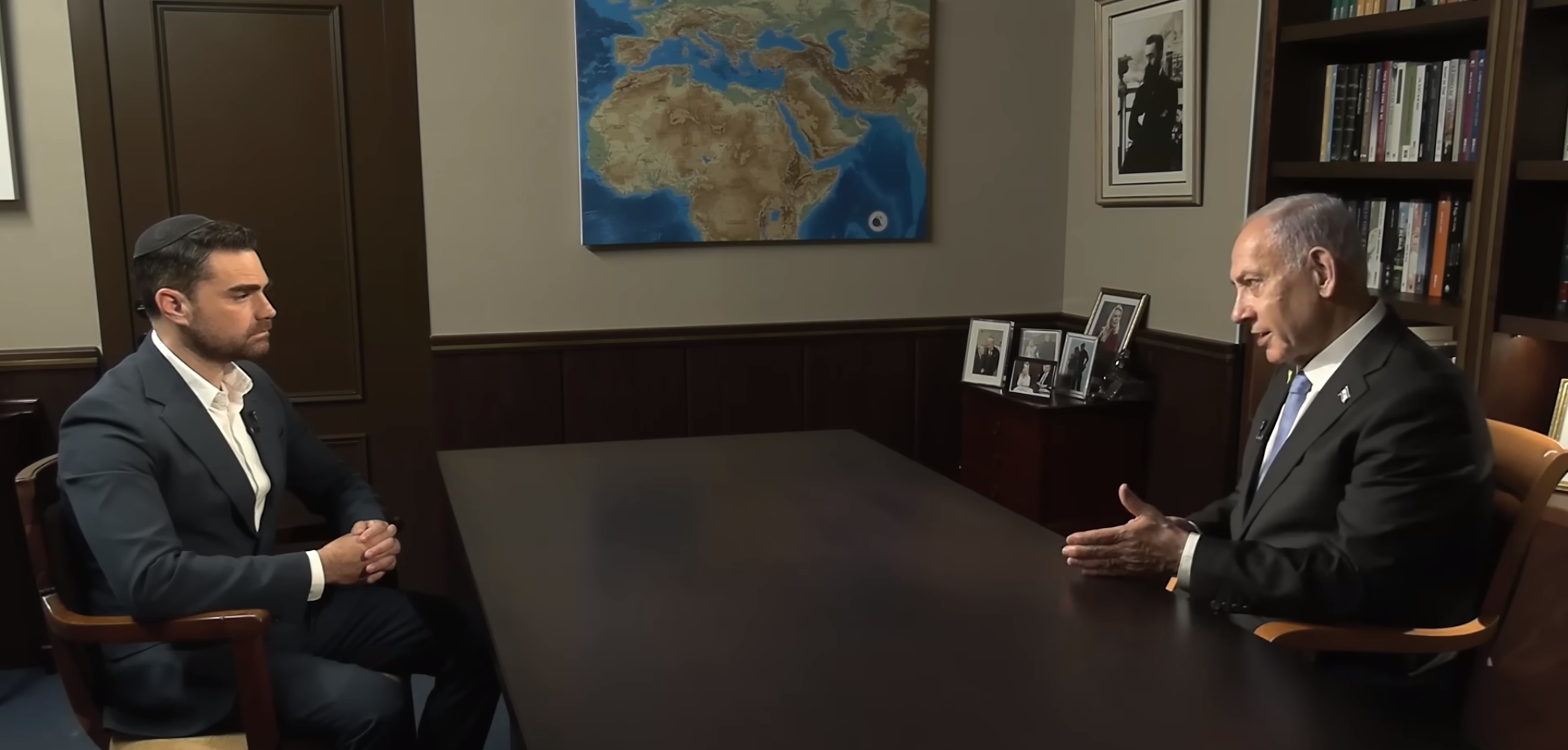 US podcaster Ben Shapiro interviews Israeli Prime Minister Benjamin Netanyahu.