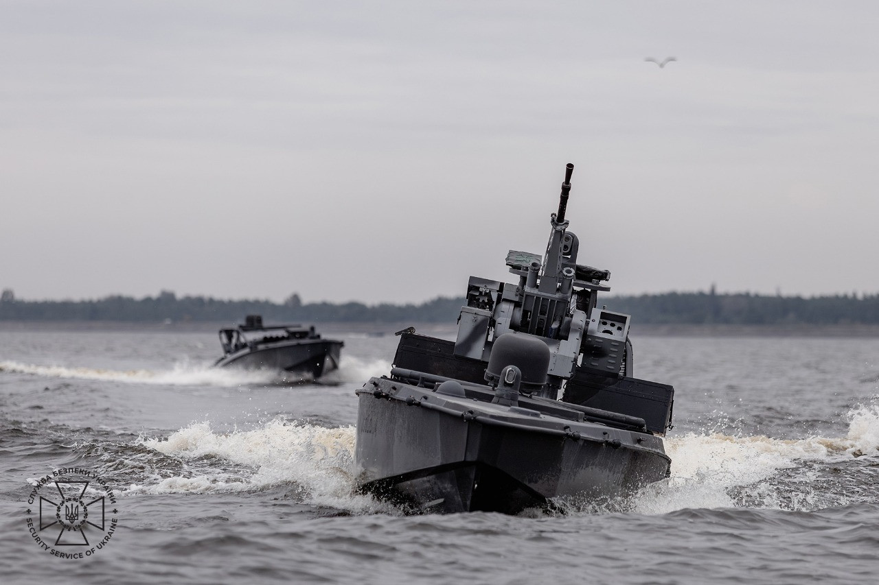 The Sea Baby drones sailing during the demonstration in Ukraine