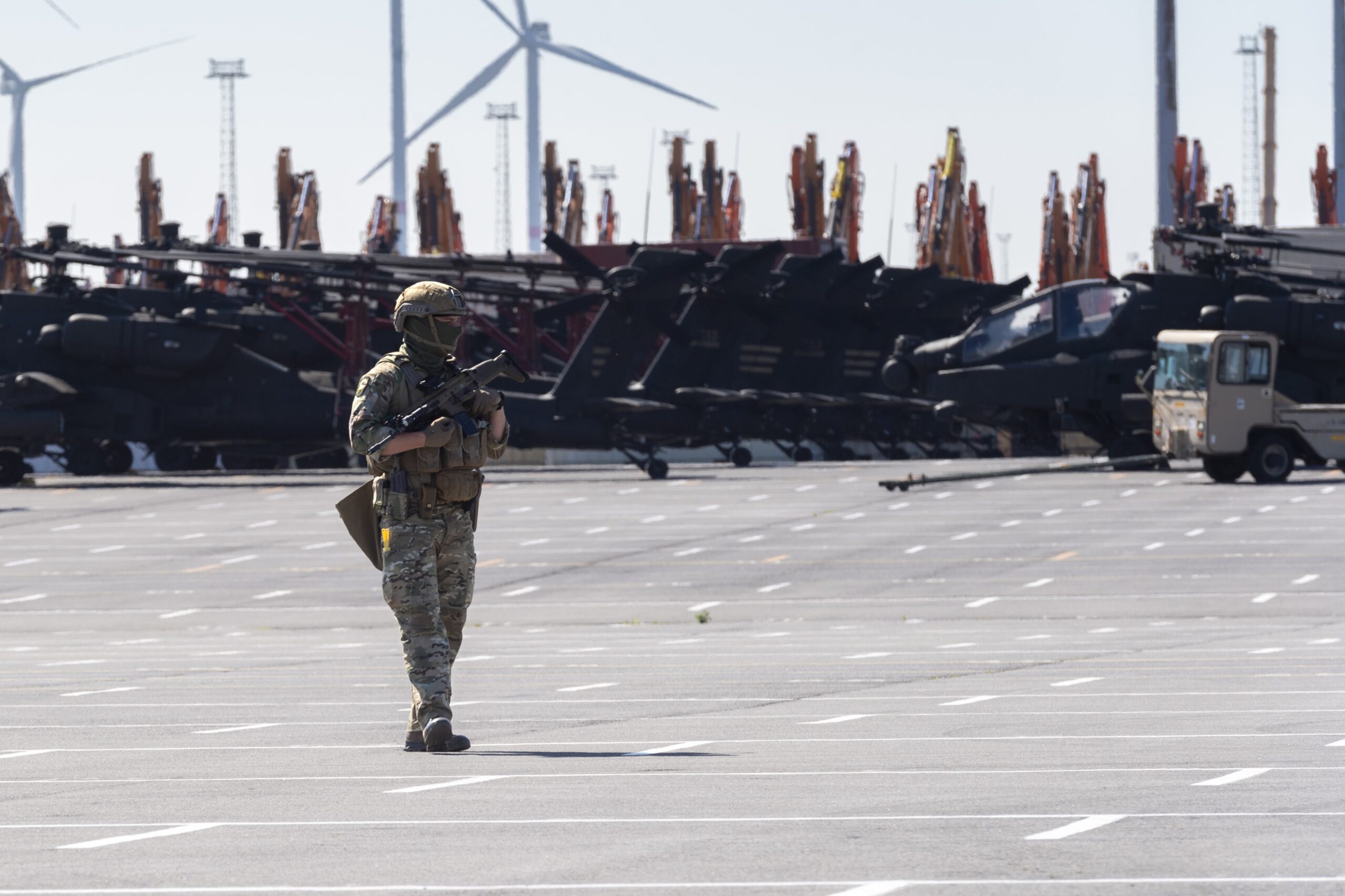 Belgian soldier patrolling an air base