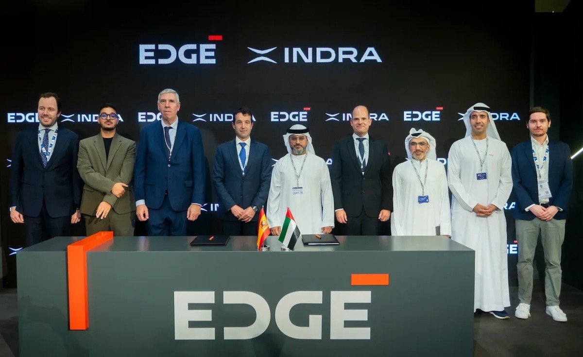EDGE Group and Indra Group leaders posing after a signed memorandum of agreement