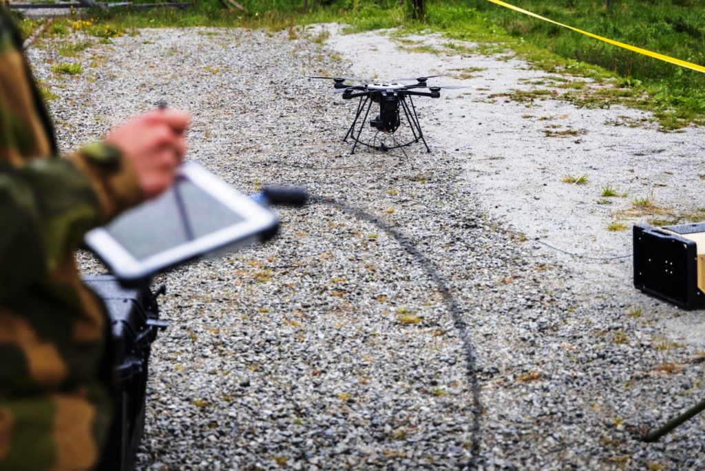 Soldier operating with an unmanned aerial system