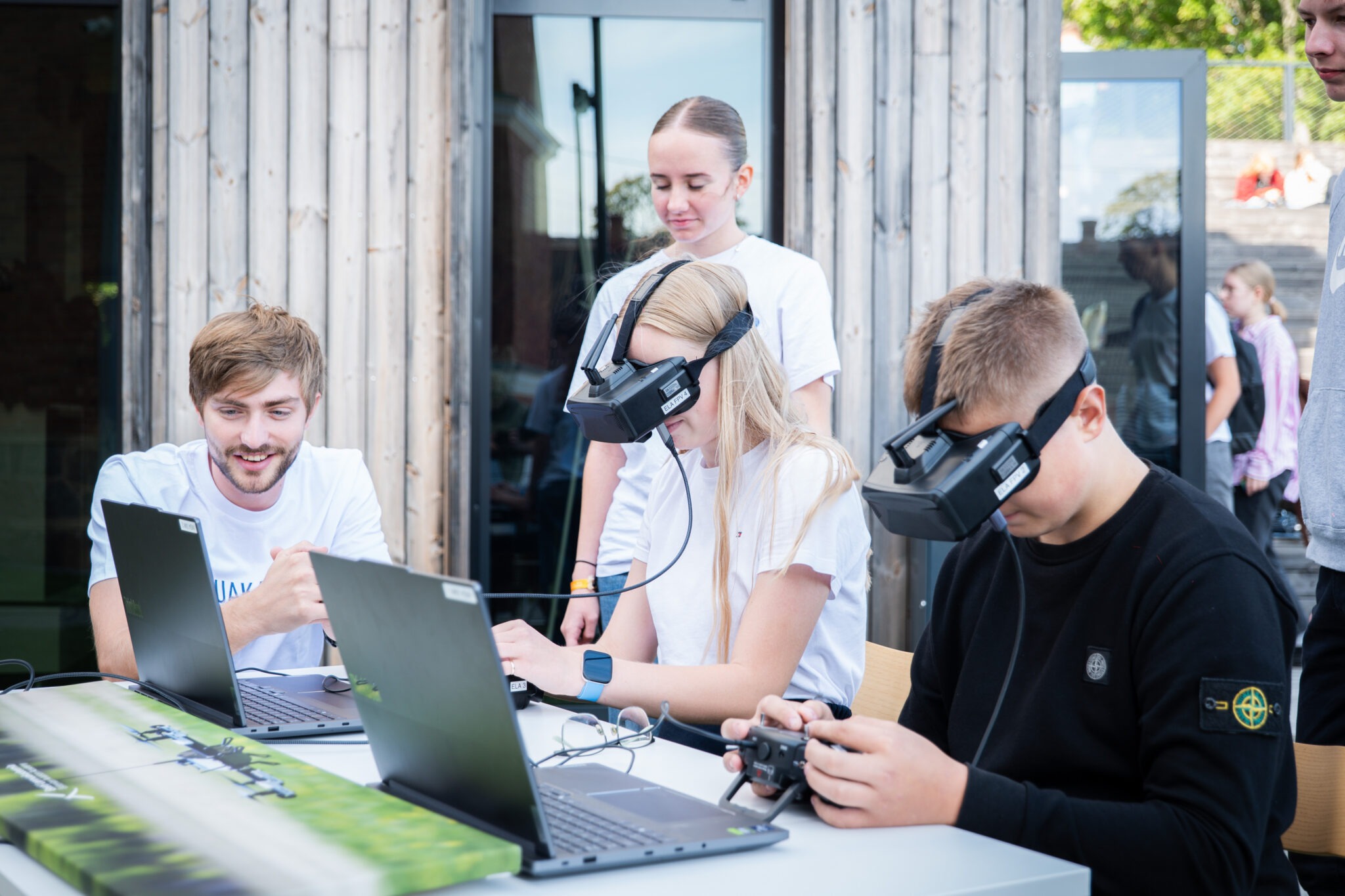 Students training on drone controllers