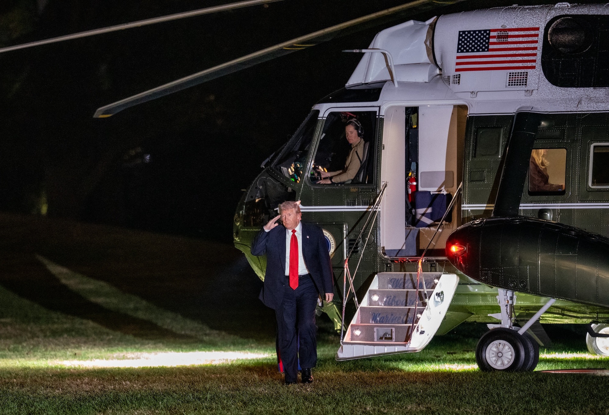 President Trump returns to the White House in Washington, DC.