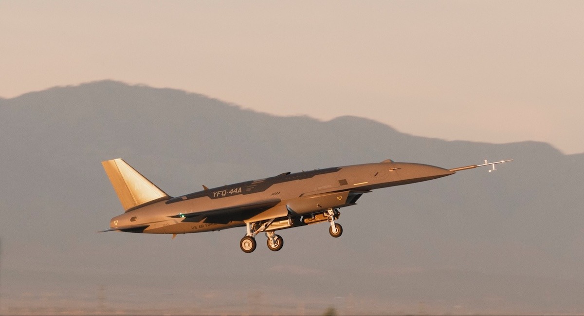 Anduril’s drone prototype for the US Air Force’s Collaborative Combat Aircraft (CCA) program, designated YFQ-44A.