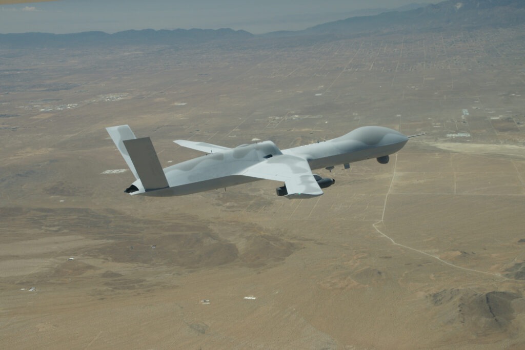 A General Atomics MQ-20 Avenger unmanned vehicle returns to El Mirage Airfield, Calif. June 24, 2021. The MQ-20 successfully participated in Edwards Air Force Base’s Orange Flag 21-2 to test the Skyborg Autonomy Core System.