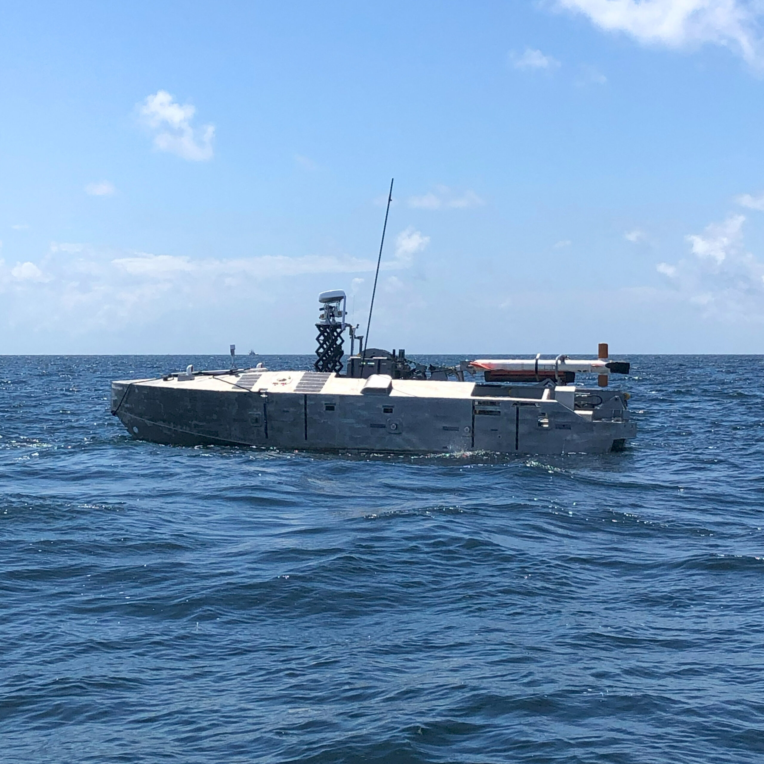 An unmanned surface vessel equipped with the AN/AQS-24 anti-mine sonar system. Photo: Northrop Grumman