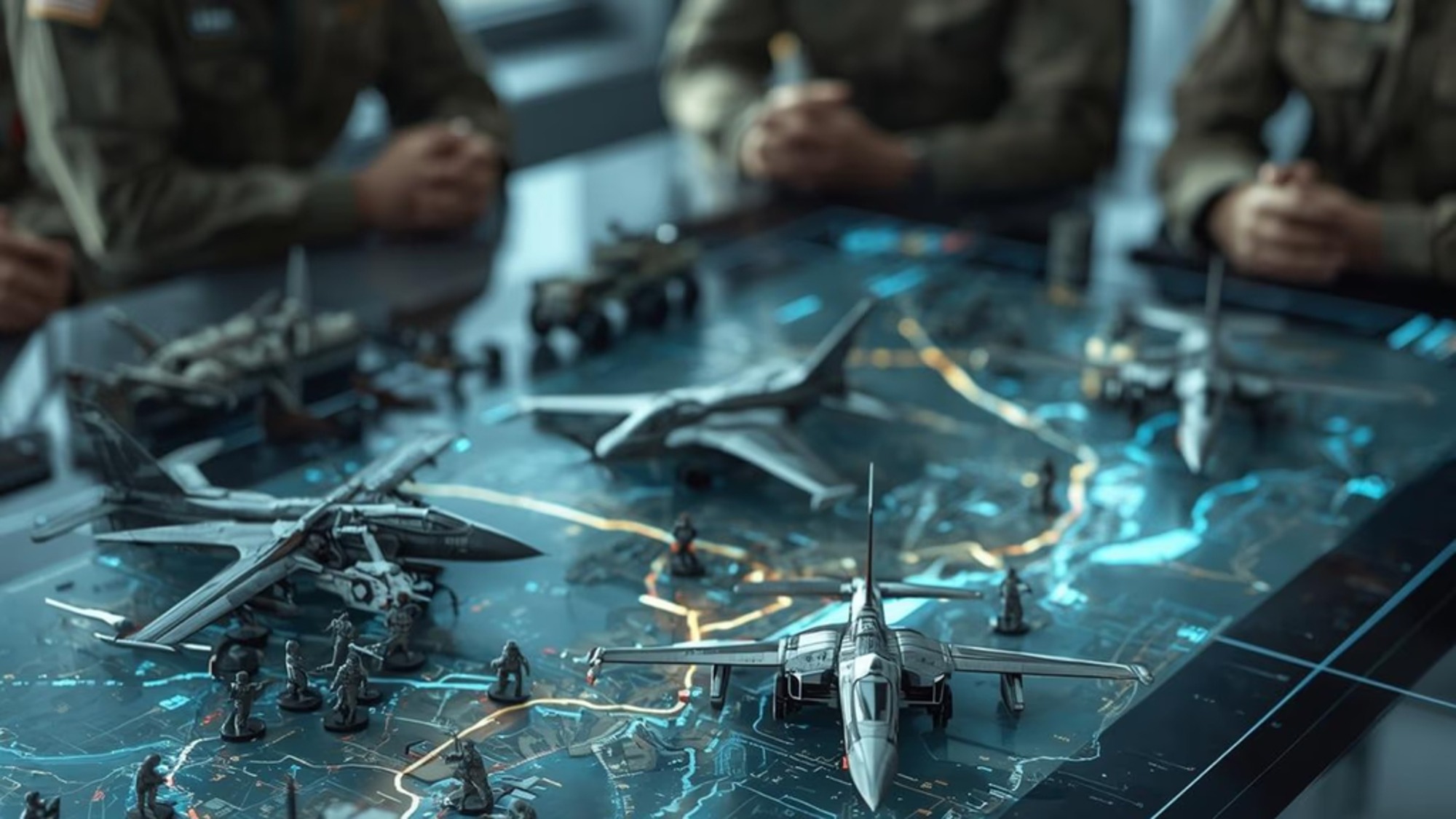 Troops strategizing in front of a wargaming platform. Photo: AMESA