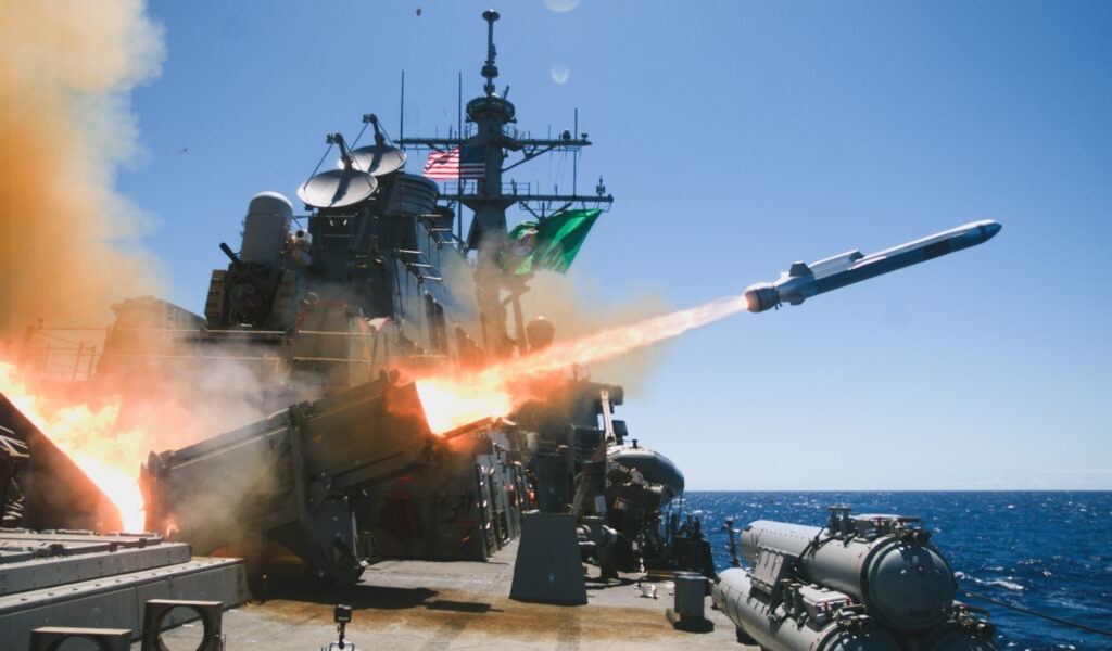 The Arleigh Burke-class guided-missile destroyer USS Fitzgerald (DDG 62), while participating in Exercise Rim of the Pacific (RIMPAC) 2024, fires the first naval strike missile from a U.S. destroyer