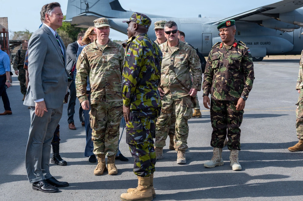 US and Kenyan officials conduct an airfield site visit at Manda Bay, Kenya.
