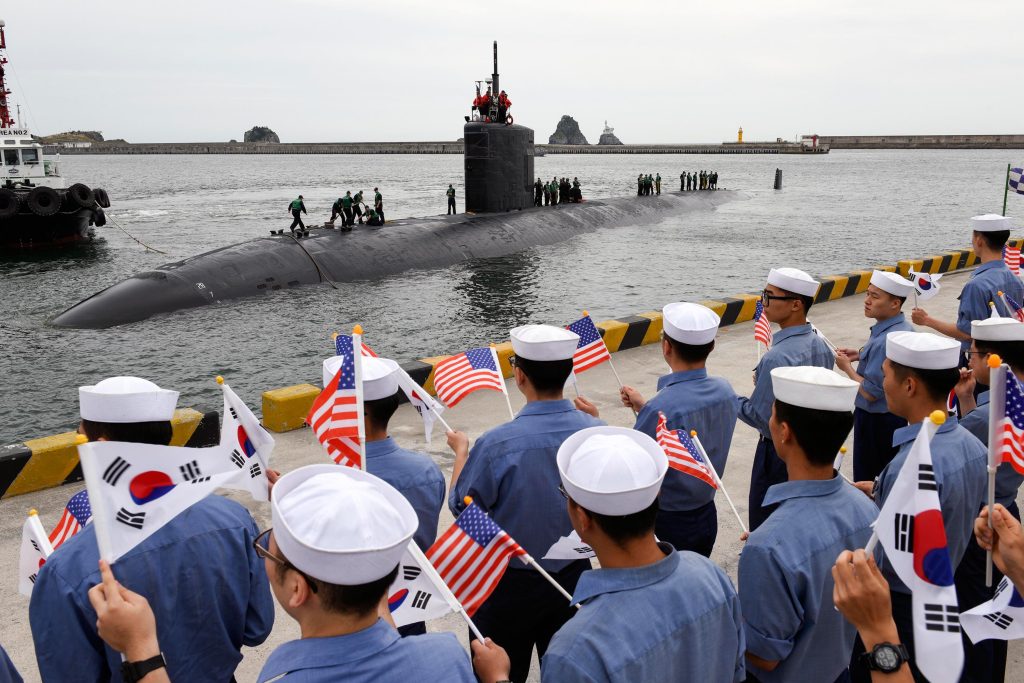 The Los Angeles-class attack submarine USS Cheyenne (SSN 773) arriving at Busan, South Korea, for a routine visit