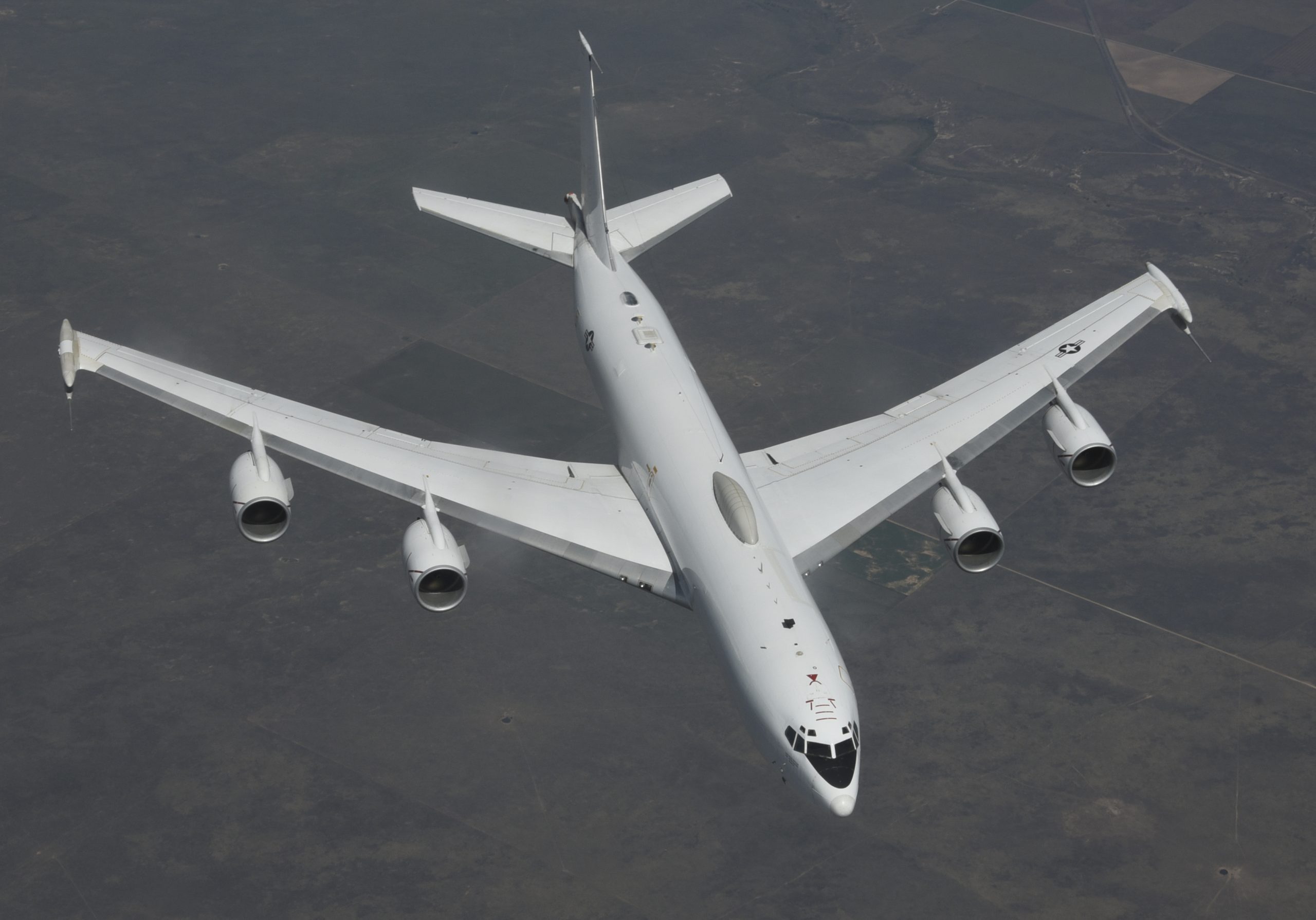 United States Navy Boeing E-6B Mercury of Strategic Communications Wing ONE, Task Group 114.2, based at Tinker Air Force Base, Oklahoma, high over Colorado Aug. 23, 2019. The E-6B was refueled by a Boeing KC-135R Stratotanker of the 507th Air Refueling Wing, Air Force Reserve Command, also from Tinker AFB. (U.S. Air Force photo/Greg L. Davis)