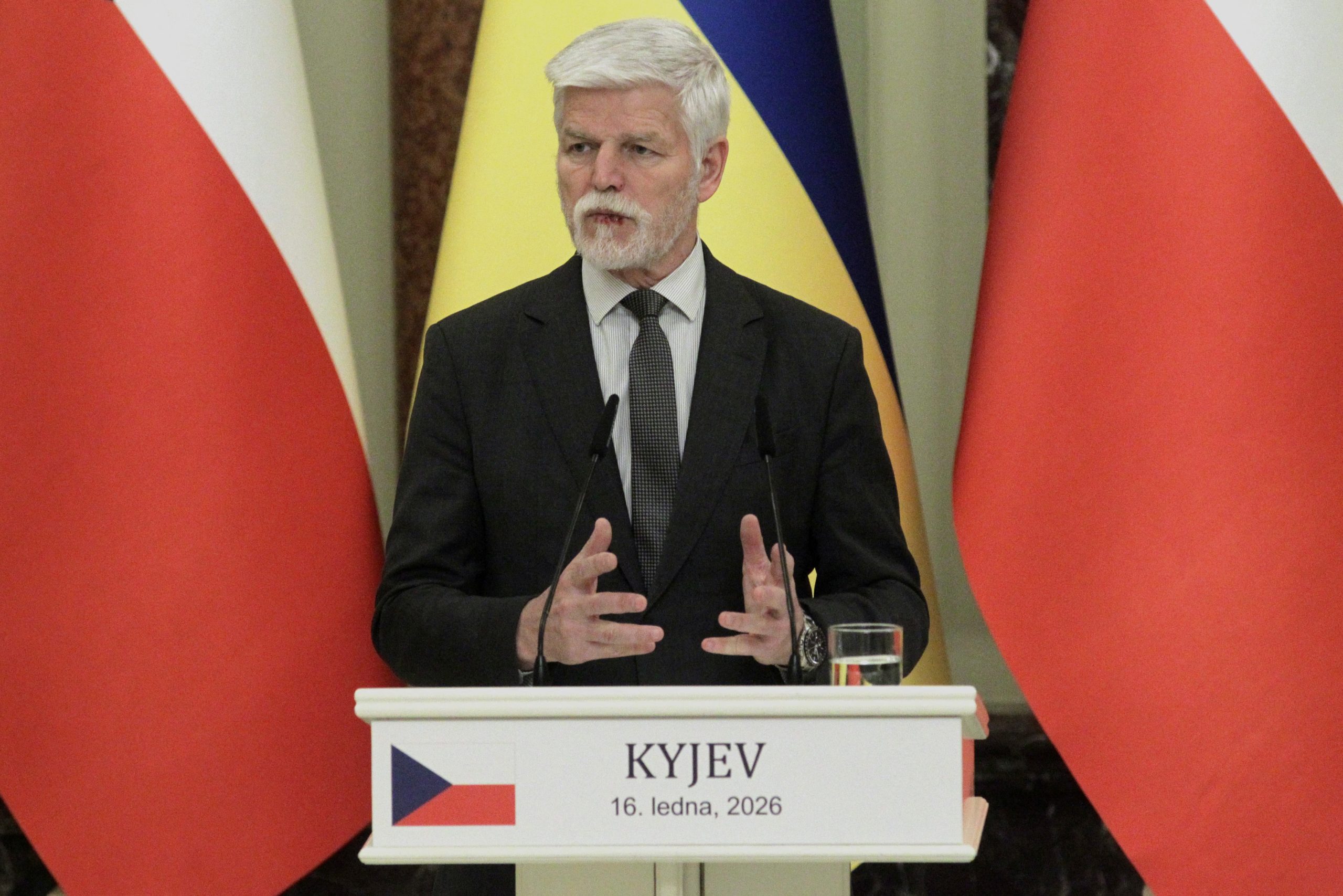 President of the Czech Republic Petr Pavel attends a joint news conference with President of Ukraine Volodymyr Zelenskyy at the Mariinskyi Palace in Kyiv, Ukraine, on January 16, 2026.