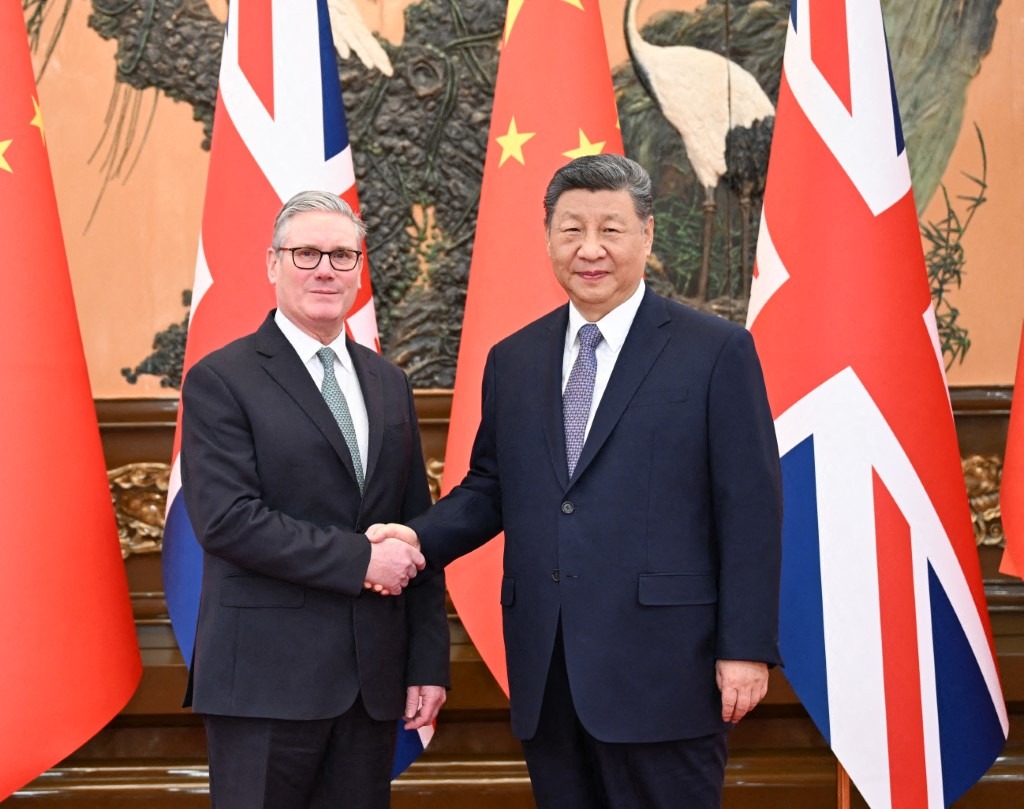 Chinese President Xi Jinping meets with British Prime Minister Keir Starmer, who is on an official visit to China, at the Great Hall of the People in Beijing, capital of China, on January 29, 2026.