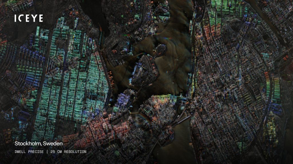 Top view of Stockholm on a synthetic aperture radar satellite.