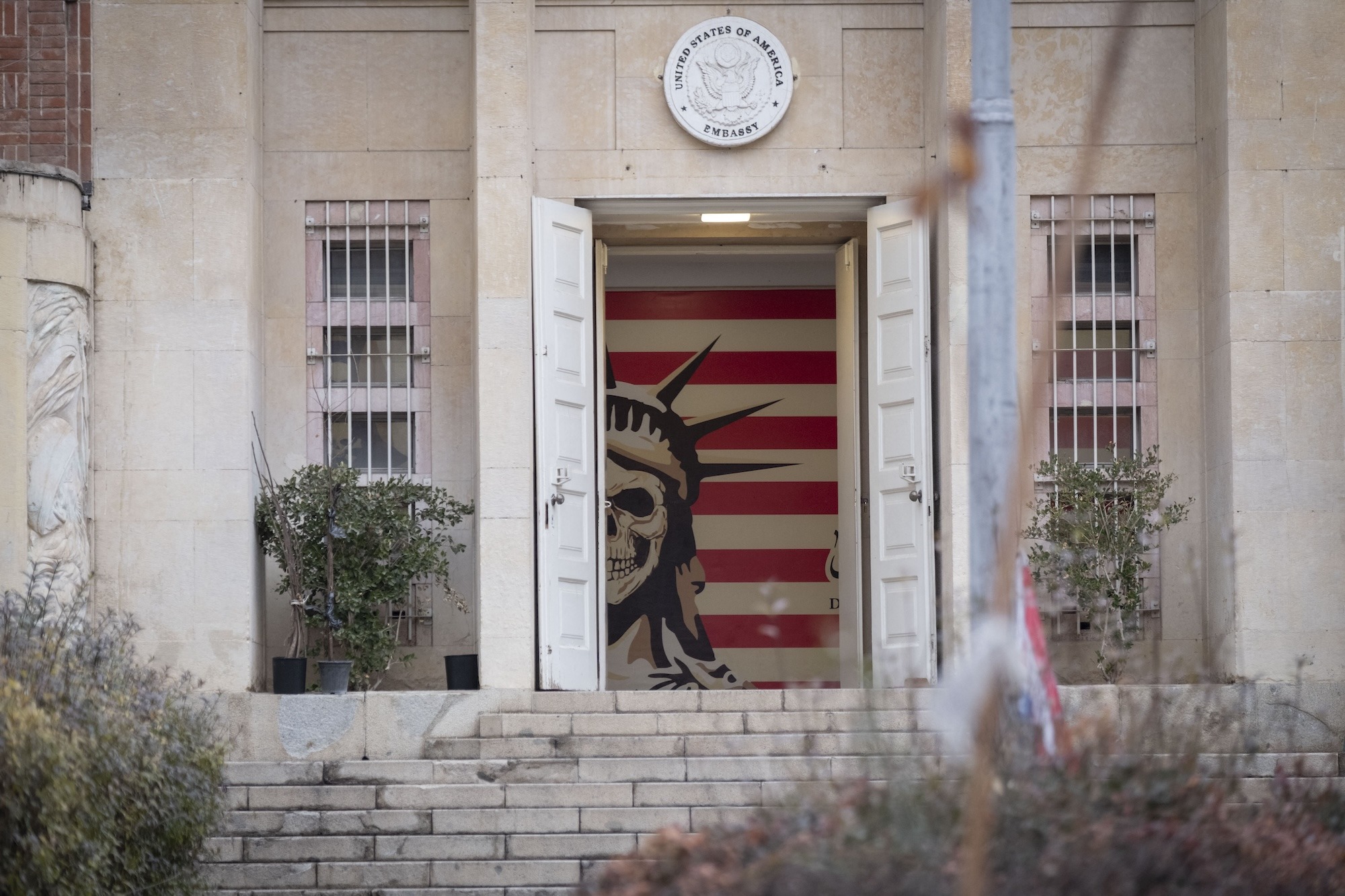 An anti-US mural pictured at the former US embassy in downtown Tehran, Iran