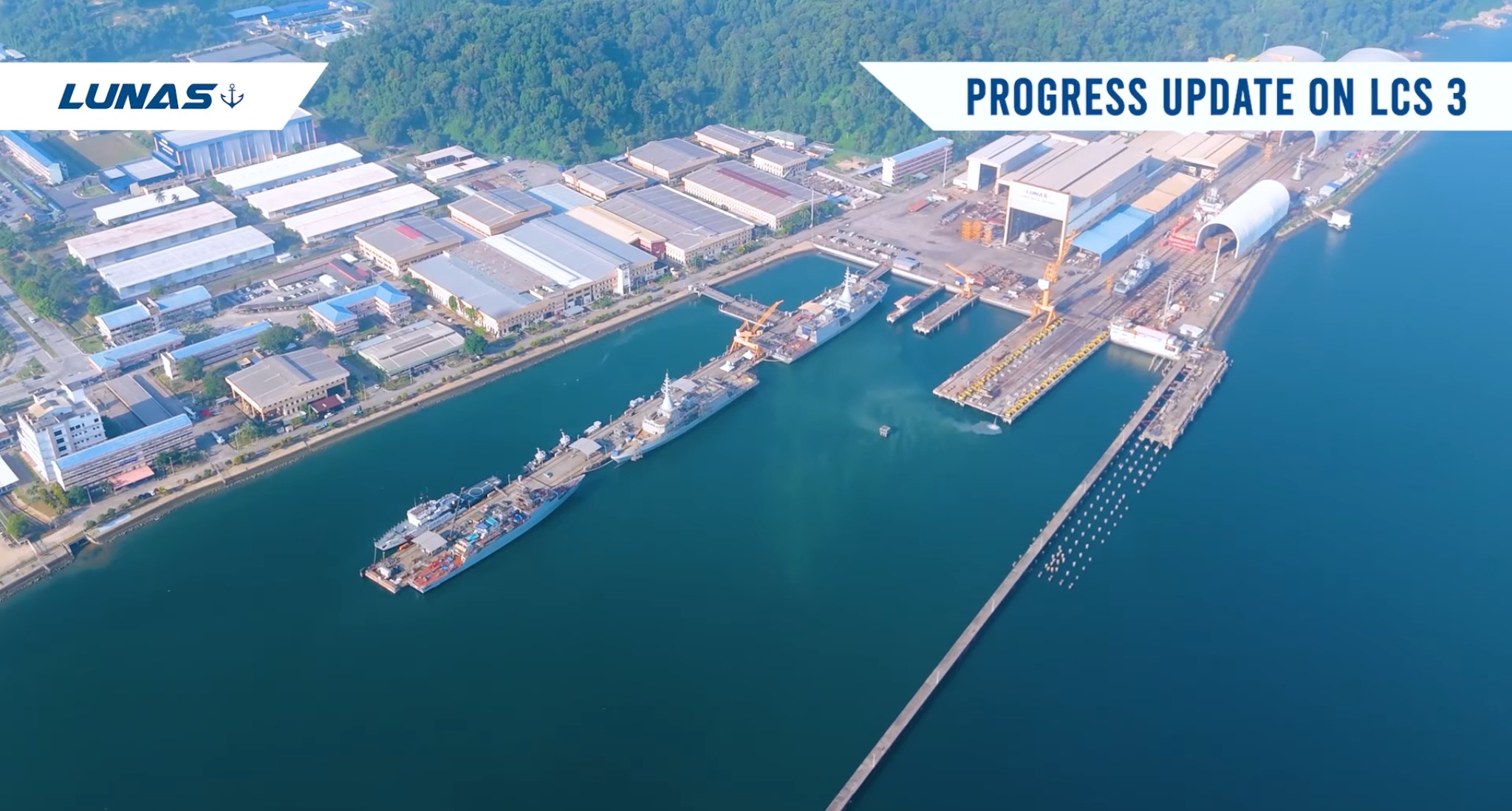 Three Royal Malaysian Navy Maharaja Lela-class littoral combat ships at Lumut Naval Shipyard