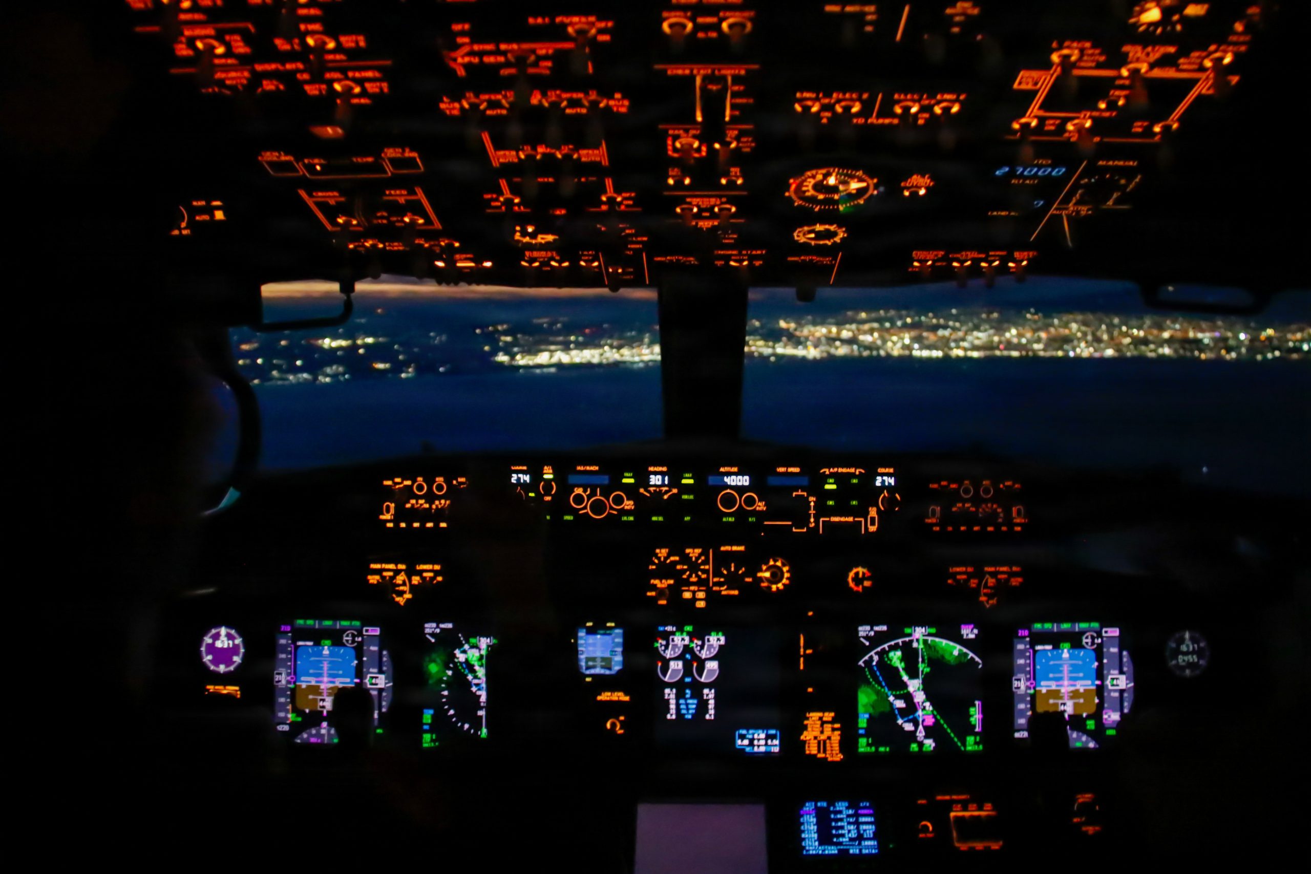 Dashboard showing the controls of a U.S. Navy P-8A Poseidon assigned to the “Fighting Marlins” of Patrol Squadron (VP) 40 as it land at Naval Air Station