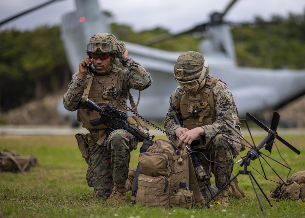 US Marine Corps establish a communications network while participating in mass casualty response training (JADC2)