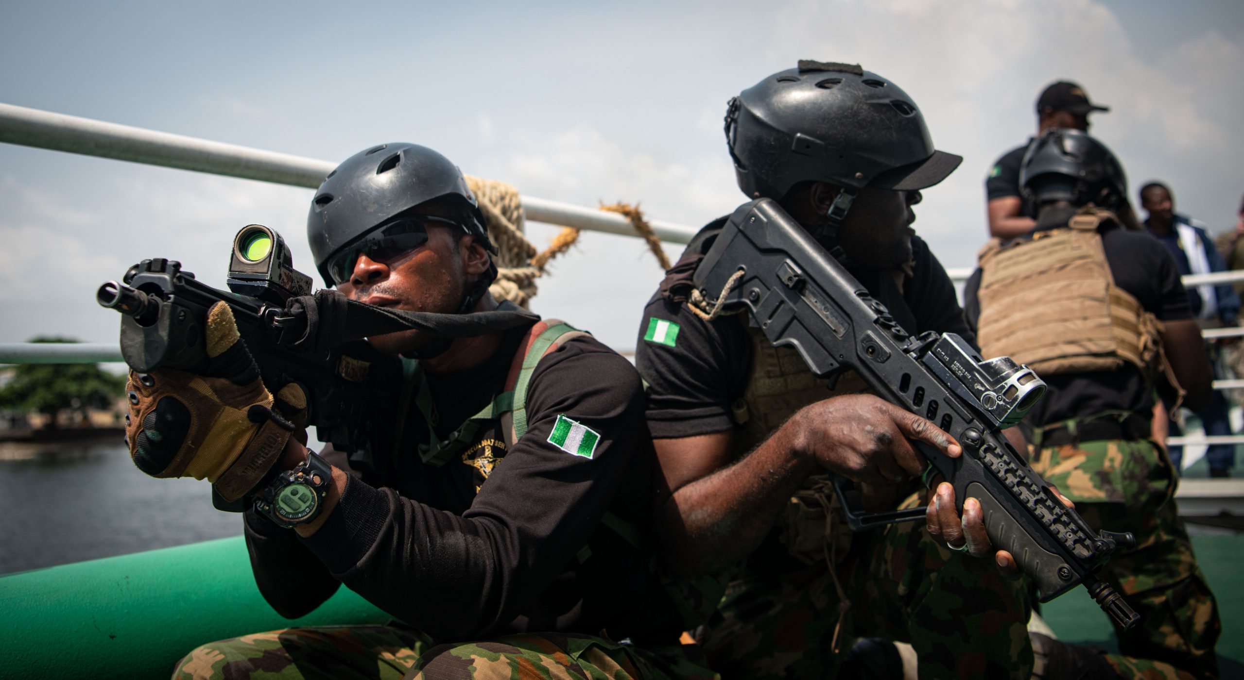 Nigerian Navy and Police Force personnel conduct Visit, Board, Search and Seizure training during exercise Obangame Express 2023 in Lagos, Nigeria, Jan. 25, 2023. Obangame Express 2023, conducted by U.S. Naval Forces Africa, is a maritime exercise designed to improve cooperation, and increase maritime safety and security among participating nations in the Gulf of Guinea and Southern Atlantic Ocean. U.S. Sixth Fleet, headquartered in Naples, Italy, conducts the full spectrum of joint and naval operations, often in concert with allied and interagency partners, in order to advance U.S. national interests and security and stability in Europe and Africa. (U.S. Navy photo by Mass Communication Specialist 2nd Class Andrea Rumple)