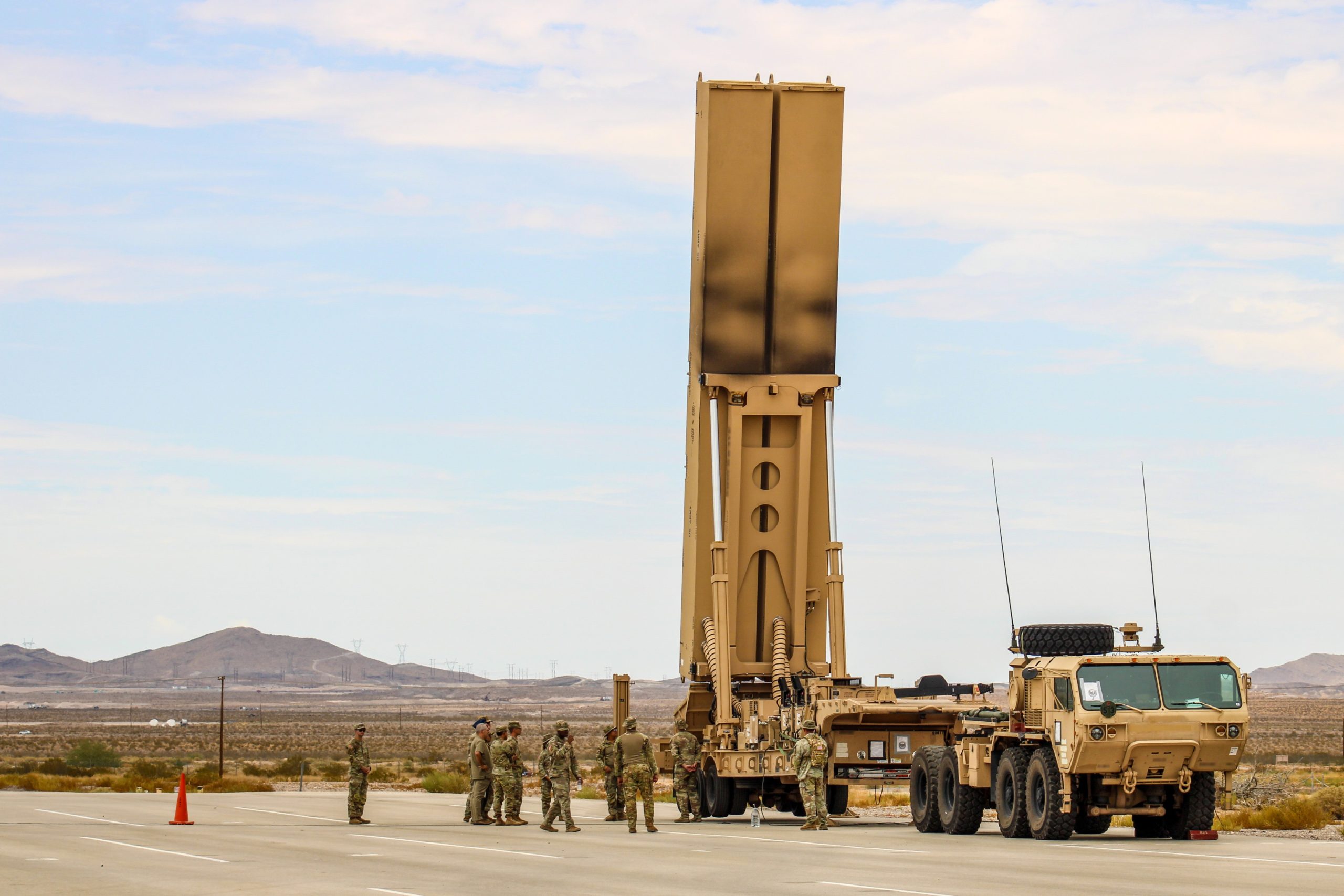 U.S. Army Soldiers assigned to Bravo Battery, 5th Battalion, 3rd Field Artillery, Long Range Fires Battalion, 1st Multi-Domain Task Force, demonstrate the capabilities of one of the Long Range Hypersonic Weapon Transporter Erector Launchers participating in exercise Bamboo Eagle 24-3 on Nellis Air Force Base, Nev., Aug. 2, 2024. Through the use of designated airspace, BE 24-3 provides Airmen, allies and partners a flexible, combat-representative, multidimensional battlespace to conduct testing, tactics development, and advanced training in support of U.S. national interests. (U.S. Army photo by 1st Lt. David Kim)