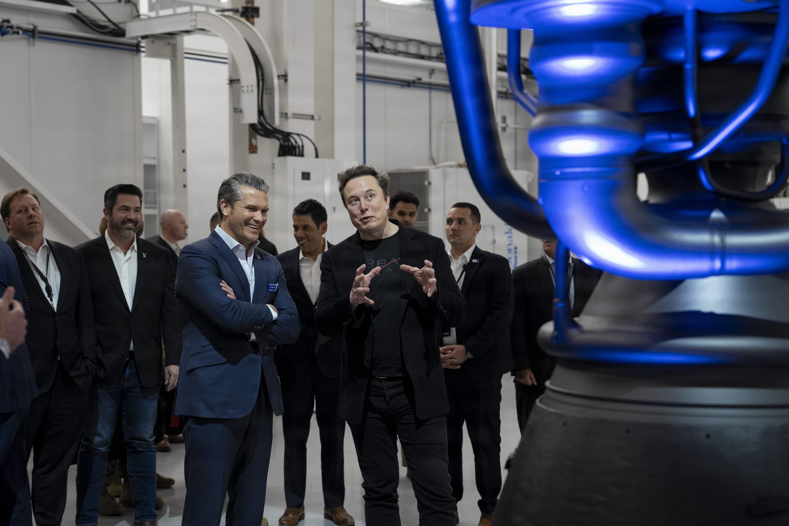 Secretary of War Pete Hegseth tours SpaceX facilities with SpaceX CEO Elon Musk as part of his Arsenal of Freedom Tour, Brownsville, Texas, Jan. 12, 2025. (DoW photo by U.S. Navy Petty Officer 1st Class Alexander Kubitza)
