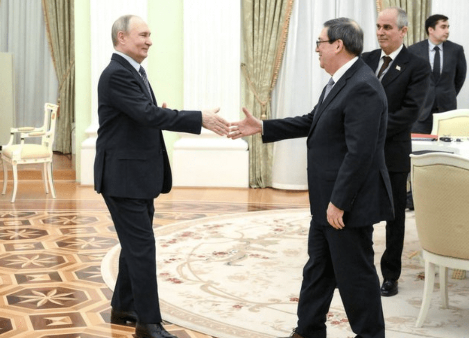 Russian President Vladimir Putin meets Havana's Foreign Minister Bruno Rodriguez.