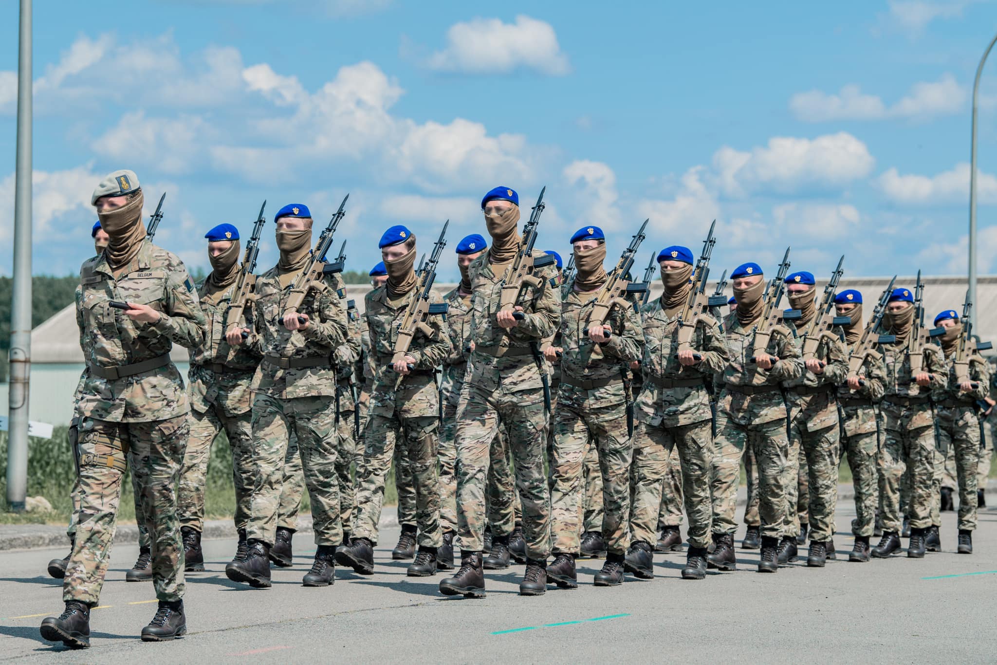 Belgian soldiers marching.