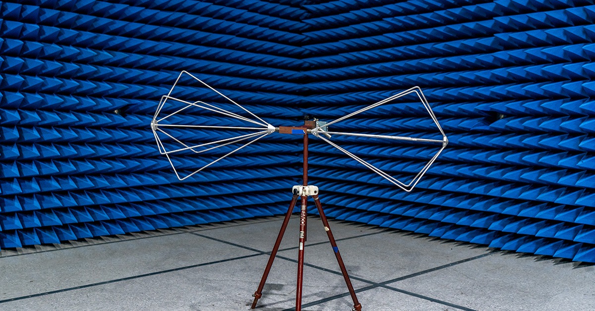 Frequency tester inside an electromagnetic interference chamber
