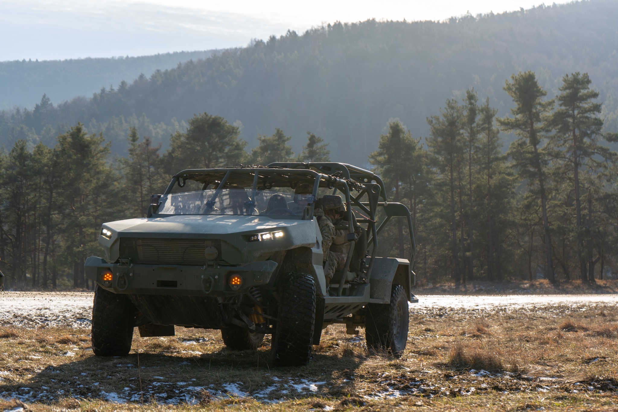 U.S. Soldiers assigned to Hound Company, 2nd Battalion, 2nd Infantry Regiment, 3rd Brigade, 10th Mountain Division conducts driver’s training with the Infantry Squad Vehicle (ISV) during Combined Resolve 25-01 at the Joint Multinational Readiness Center, Hohenfels Training Area, Hohenfels, Germany, Jan. 14, 2025. The Infantry Squad Vehicle (ISV) is a lightweight, all-terrain vehicle designed to provide infantry squads with a highly mobile and versatile platform for transporting personnel and equipment. During Combined Resolve 25-1, the U.S. Army is implementing its Transforming in Contact initiative, utilizing new technologies and systems designed to enhance its warfighting readiness and ability to respond to crisis or conflict. (U.S. Army photo by Capt. Thomas McCarty)