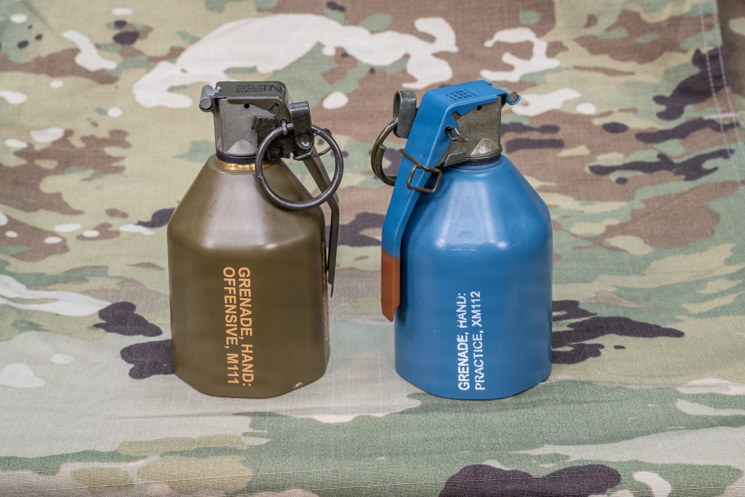 PICATINNY ARSENAL, NJ – The U.S. Army has cleared the M111 Offensive Hand Grenade (OHG) for Full Material Release (FMR). Developed by the Capabilities Program Executive Ammunition and Energetics (CPE A&E), in conjunction with the U.S. Army Combat Capabilities Development Command (DEVCOM) Armaments Center at Picatinny Arsenal, the M111 OHG will replace the obsolete body and fuze of the Mk3A2 hand grenade series, marking the first new lethal hand grenade to achieve FMR since 1968 when the Mk3A2 entered service. The Mk3A2 is restricted for use due to its asbestos body unlike the M111 which utilizes a plastic body that is fully consumed during detonation. U.S. Army photo by Christopher Arthur