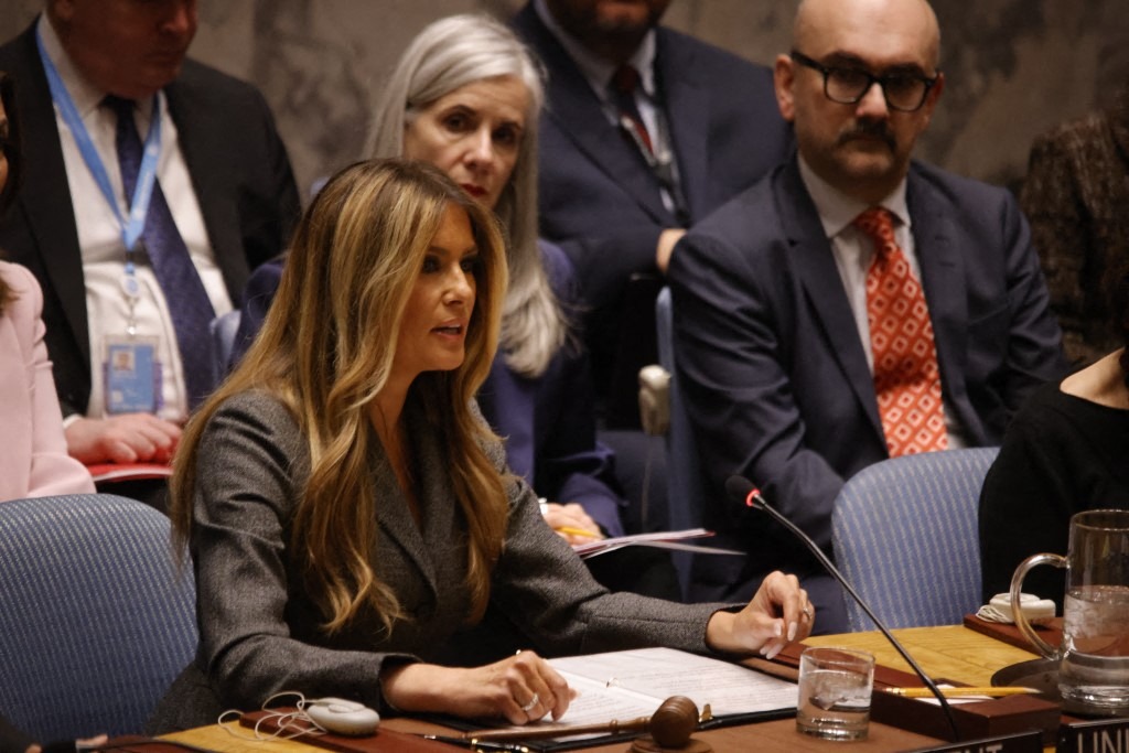Melania Trump presides over a UN Security Council meeting in New York, United States, on March 2, 2026, marking the first time a sitting first lady of the United States leads the powerful body.