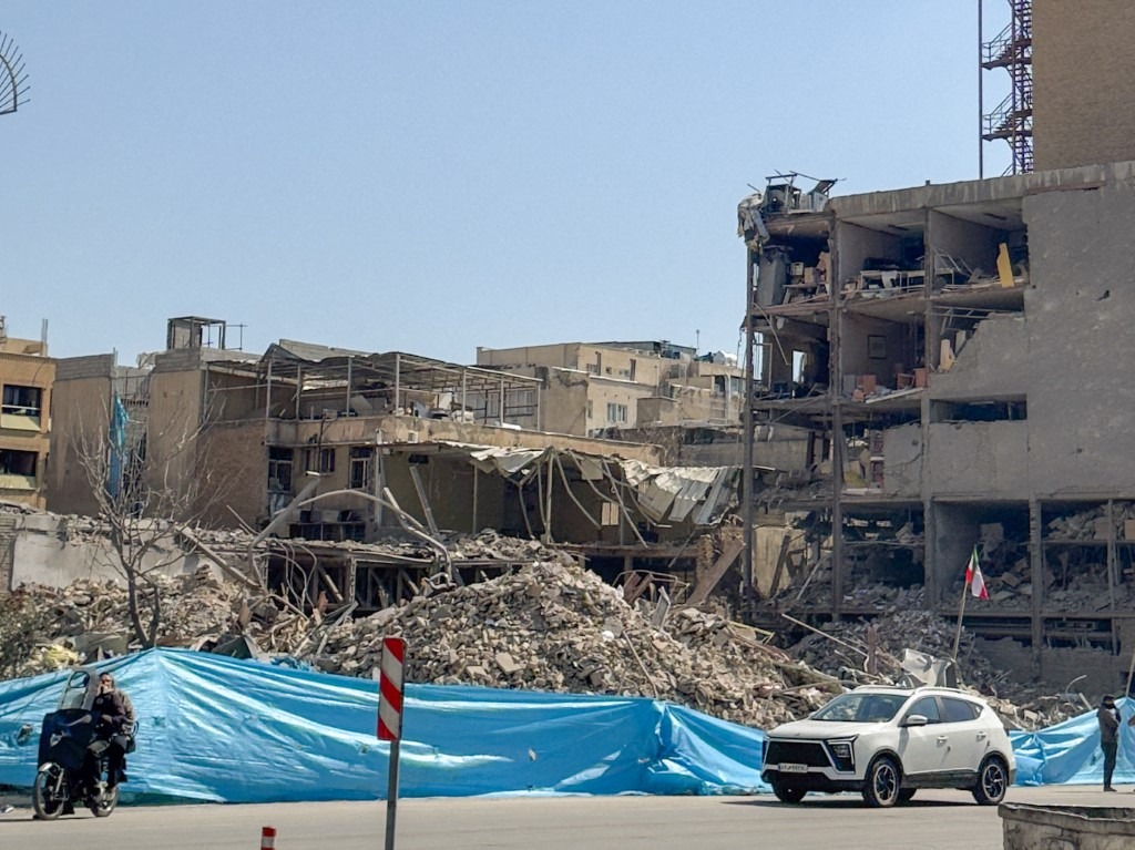 A view of a heavily damaged building is pictured near Ferdowsi Square in Tehran on March 5, 2026, following U.S. and Israeli strikes on Iran on February 28 that killed Iran's supreme leader and top military leaders and prompted retaliatory strikes on Israel and across the region.