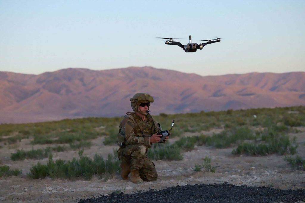 US soldier trains with drones at Joint Readiness Training Center at Fort Polk, Louisiana