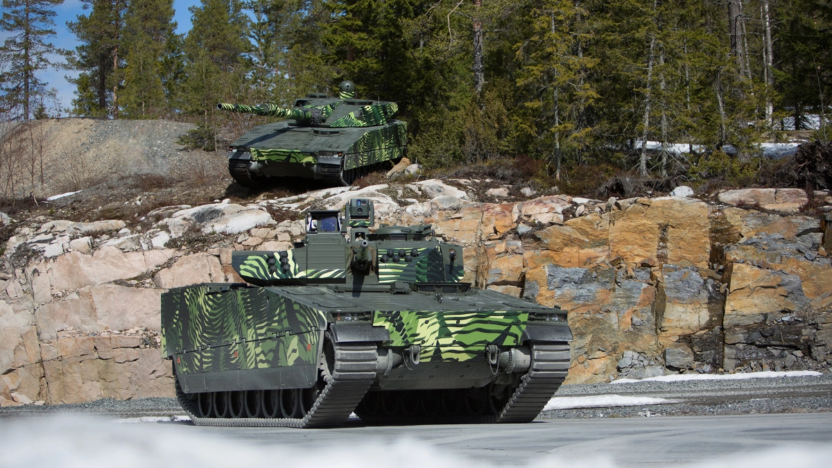 CV90 infantry fighting vehicles during testing. Photo: BAE Systems