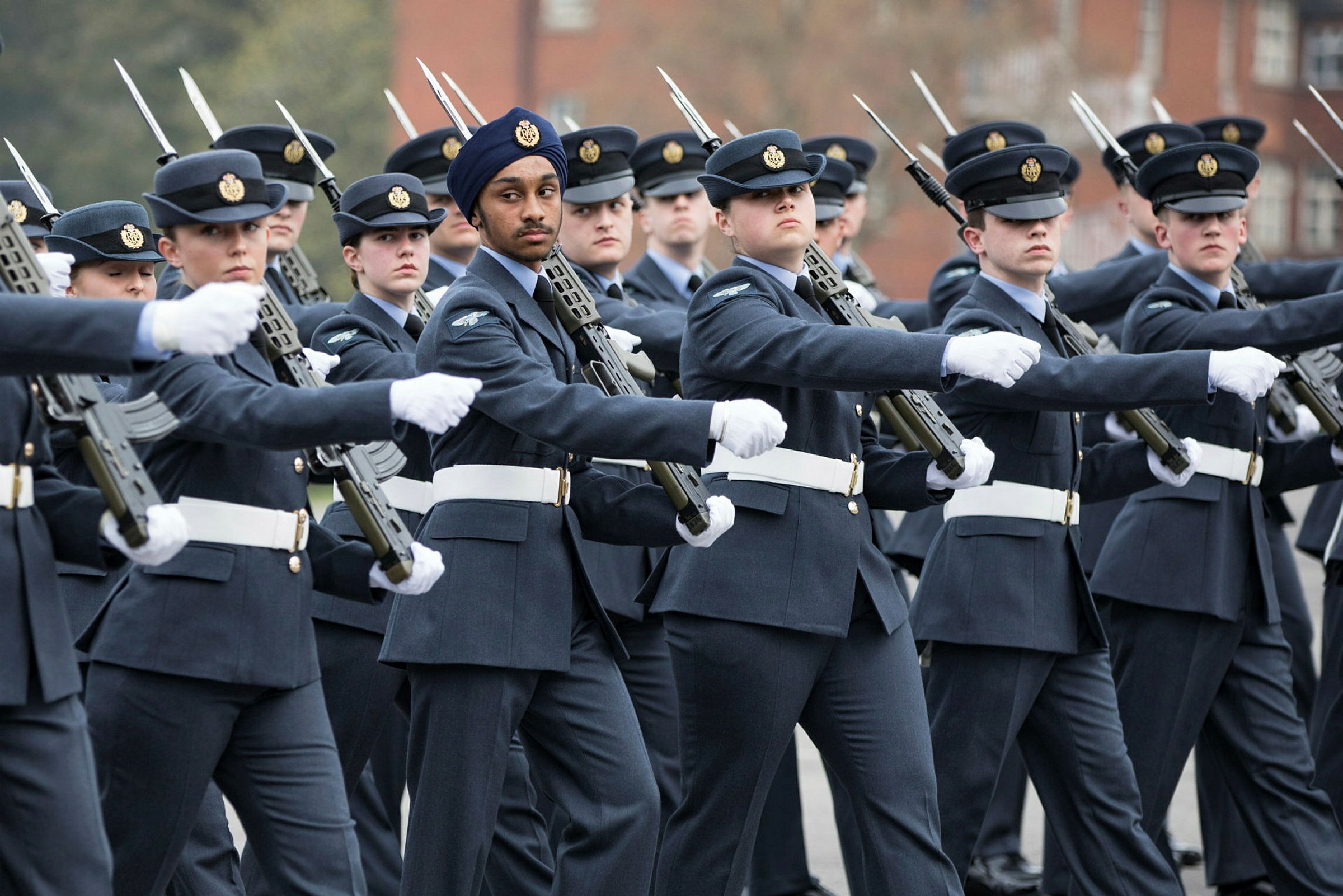Pictured are members of the RAF Halton based Recruit Training Squadron (Arnold Flt) during their graduation parade on the Henderson Parade Square. Reviewing Officer Air Vice Marshal Duguid, AOC 11 Gp inspected the recruits. These graduation Parades are a formal occasion but a memorable and exciting one for the graduating airman and airwomen, their directing staff and guests. It is a culmination of the last 61 days of hard work for the recruits and their families.