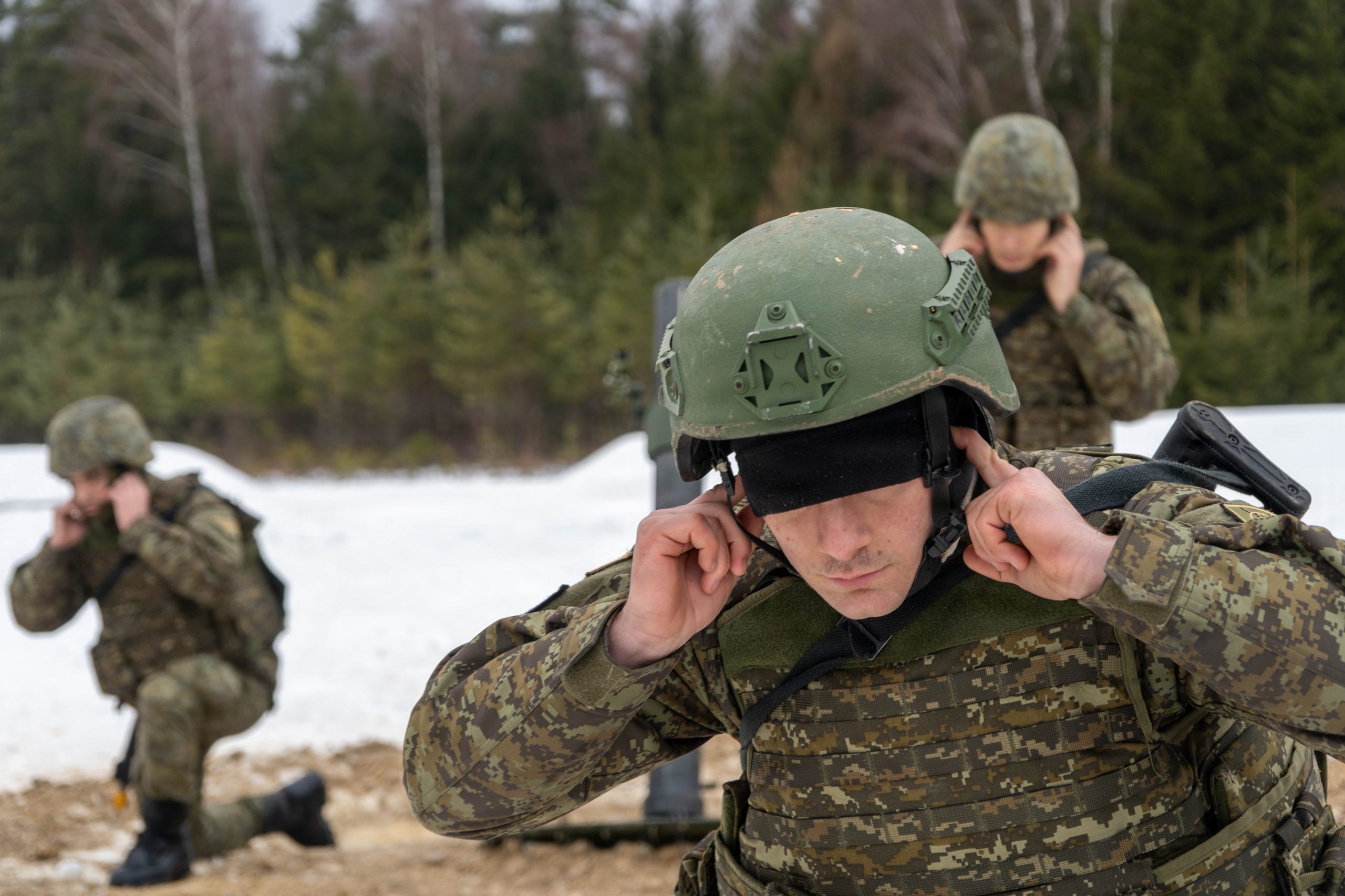 Grafenwöhr, GERMANY— Members of the Kosovo Security Force fire mortar rounds during live fire training as part of command post exercise Dynamic Front at Grafenwoehr Training Area, Germany, Feb. 7, 2026. Dynamic Front is a training mission of synchronized command and fires planning, maneuvering through a complex landscape of assembly area operations, artillery acumen, and live firing drills. The objective is to ensure that NATO forces are equipped with the capability to execute lethal fire support in wide-area ground combat across Europe. (U.S. Army photo by Staff Sgt. Dylan Bailey)