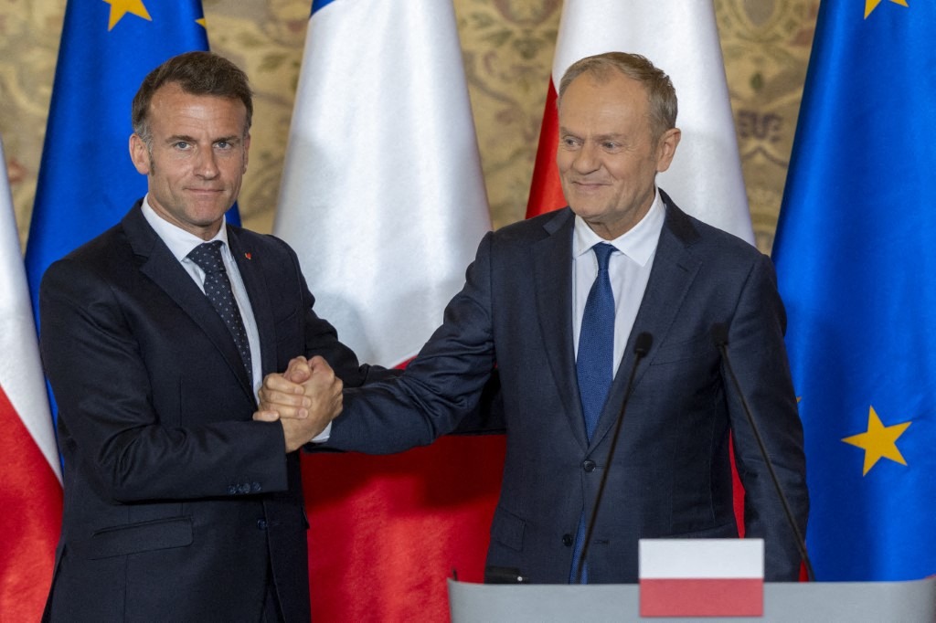 Poland's Prime Minister, Donald Tusk and the President of France, Emmanuel Macron deliver a press conference after the 1st Polish-French Intergovernmental Summit on April 20, 2026 in Gdansk, Poland.