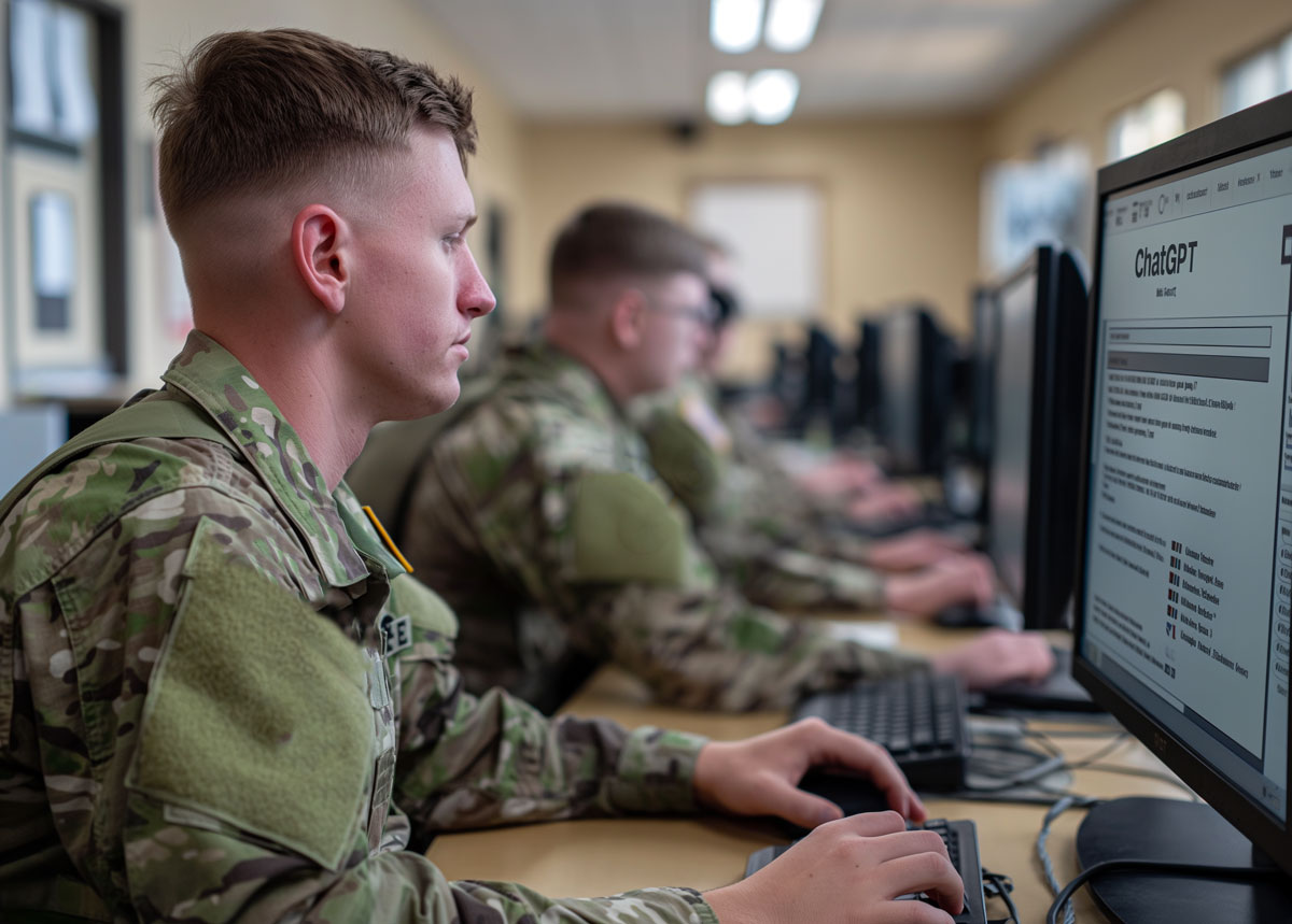 Soldiers using AI tools in a training environment.