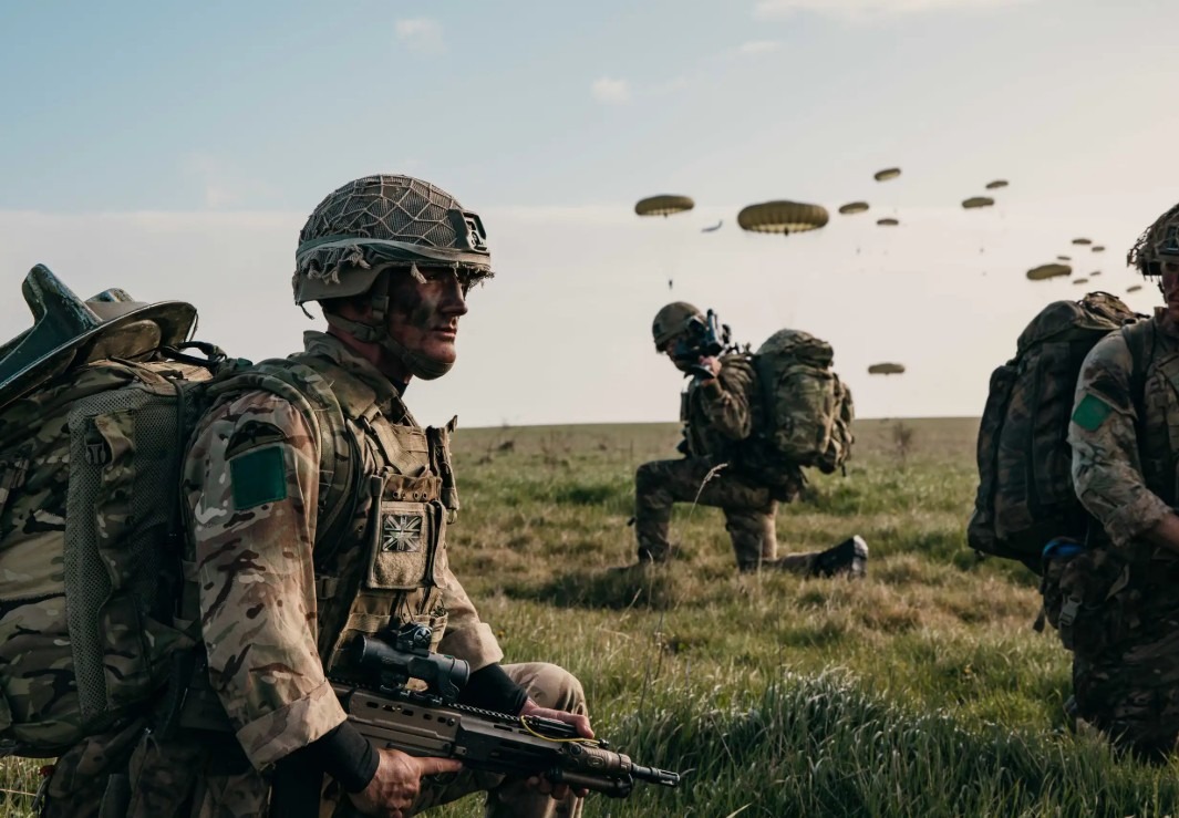 Some 270 soldiers from 16 Air Assault Brigade jumped from three RAF A400M transport aircraft.