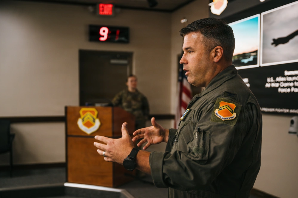 AI task force | US Air Force Col. John Ryan, 56th Fighter Wing deputy commander, speaks with West Valley elected officials during a tour at Luke Air Force Base, Arizona. Photo: Senior Airman Katelynn Jackson/DVIDS