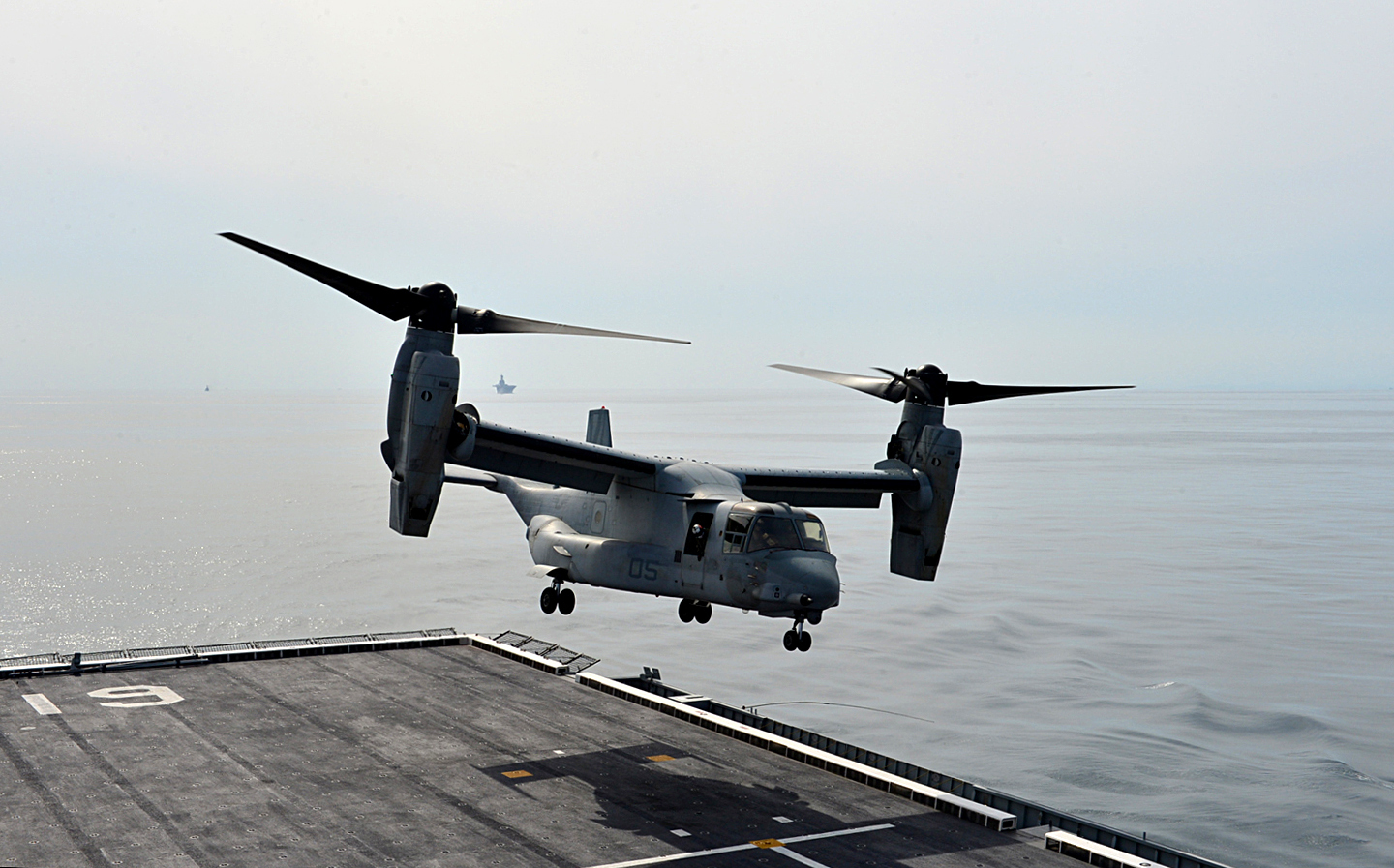 150326-N-ZZ999-001 WATERS TO THE SOUTH OF THE KOREAN PENINSULA, Republic of Korea (March 26, 2015) – An MV-22 Osprey, from Marine Medium Tiltrotor Squadron 262 (reinforced), 31st Marine Expeditionary Unit, demonstrates its vertical takeoff and landing (VSTOL) capabilities aboard the amphibious assault ship ROKS Dokdo (LPH 6111) during training to strengthen the interoperability between the Navy and Marine Corps of both the U.S. and Republic of Korea. The Marines of the 31st MEU are embarked aboard the forward-deployed amphibious assault ship USS Bonhomme Richard (LHD 6) and currently conducting a regularly-scheduled patrol of the Asia-Pacific region. (U.S. Navy photo courtesy of ROK Navy / Released)