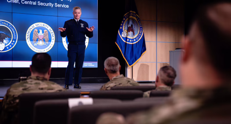 Gen. Timothy D. Haugh, commander of US Cyber Command, delivers remarks during the Reserve Cyber Signal Intelligence Summit at Fort Meade, Maryland, on Feb. 20, 2025. Photo: Skyler Wilson/US Cyber Command