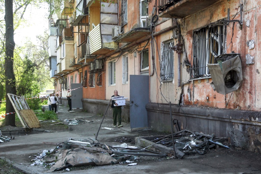 An apartment block is damaged in Dnipro, Ukraine, on May 7, 2026.