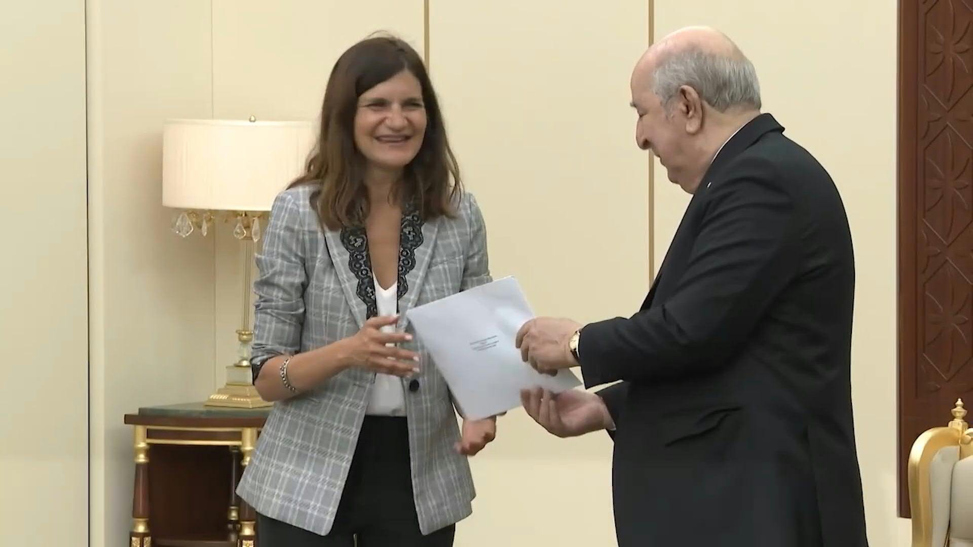 French Deputy Minister for the Armed Forces Alice Rufo meets with Algerian President Abdelmajid Tebboune in Algiers.