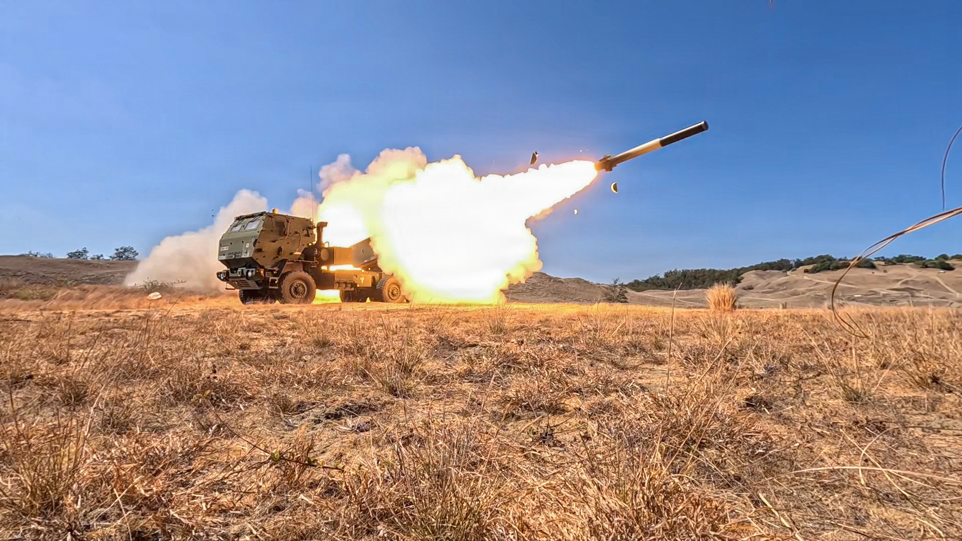 US soldiers fire a High Mobility Artillery Rocket System during a counter-landing live-fire exercise as part of Exercise Balikatan 2026