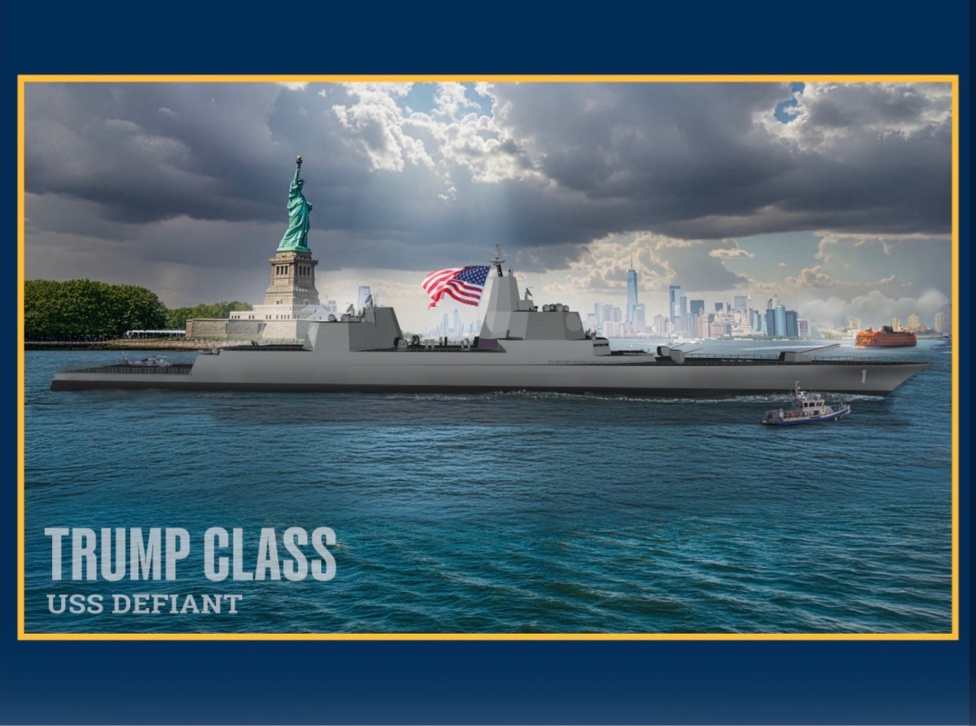 Rendering of the lead Trump-class battleship USS Defiant (BBG-1)