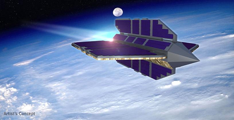 Artist's concept of what a VLEO satellite might look like using the air-breathing electric propulsion technology being developed in the Otter program.